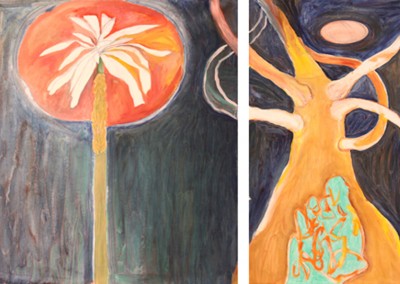 Chalice Tree 36, 2013. Acrylic on canvas, diptych 50 x 73.5 inches.